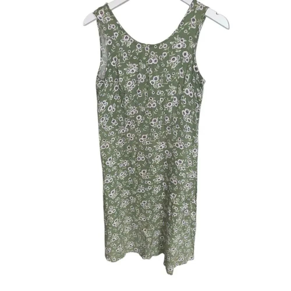 Vintage 90s Miss Dorby Sun Dress Daisy Floral Summer Breezy Rayon Sage Green S
